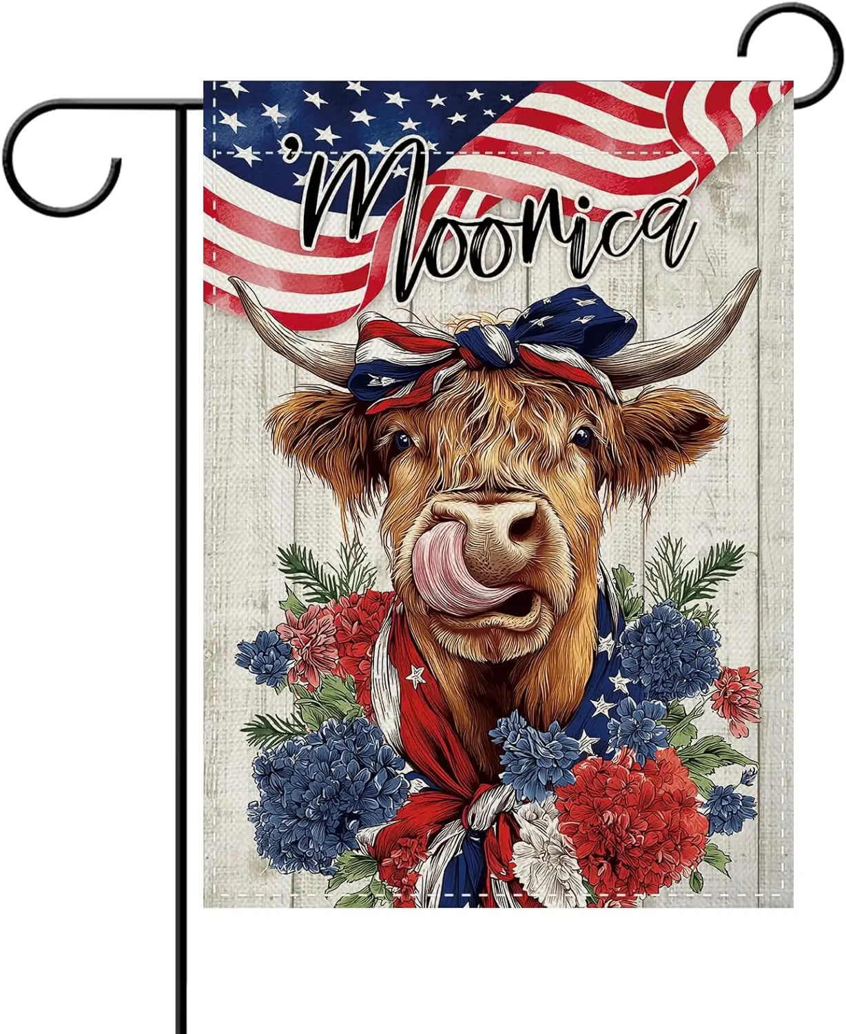 Dyrenson 4th of July Patriotic Highland Cow Decorative Garden Flag, America Farm Animal 'Moorica Floral Yard Outside Hom YYQ GGO
