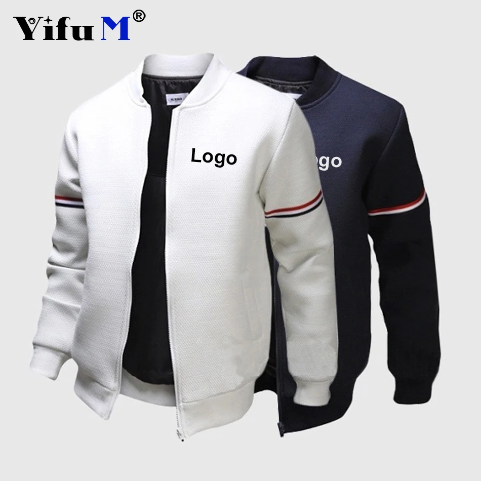 

Custom Your Logo Men Jacket Autumn Long Sleeve Slim Fit Casual Sport Zip DIY Outdoor Tops Coat Black White Navy Blue Clothing