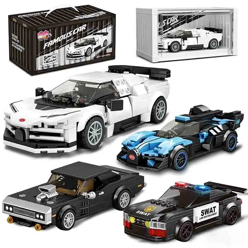 

MOC Container Eight Grid Car Puzzle DIY Building Blocks Toy Children's Sports Car Racing Car Police Car Model Ornament Gift