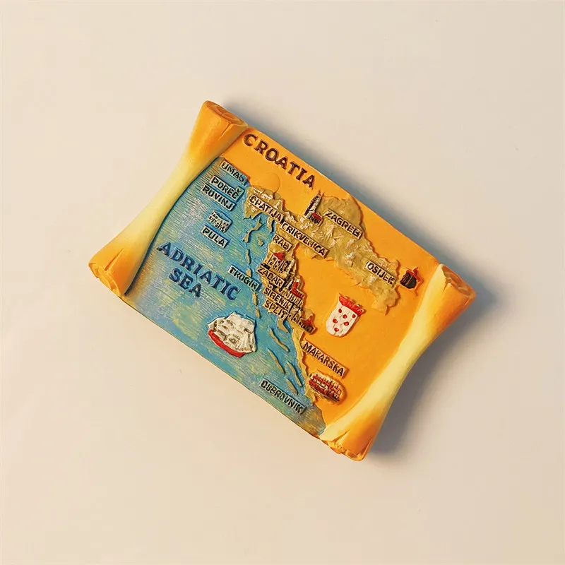 Croatia creative map scroll travel souvenir three-dimensional painting home collection magnetic fridge magnet resin material