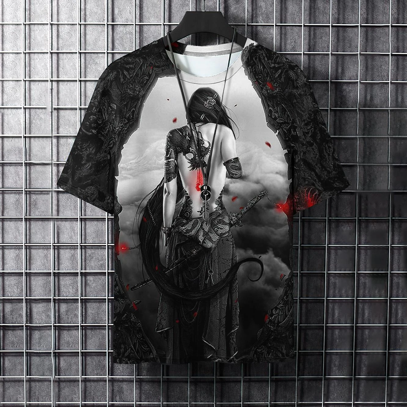 الصيف الرجال موضة كول الساموراي الوشم الجرافيك تي شيرت الاتجاه ثلاثية الأبعاد مطبوعة الهيب هوب س الرقبة تيز بلايز قصيرة الأكمام قميص للرجال