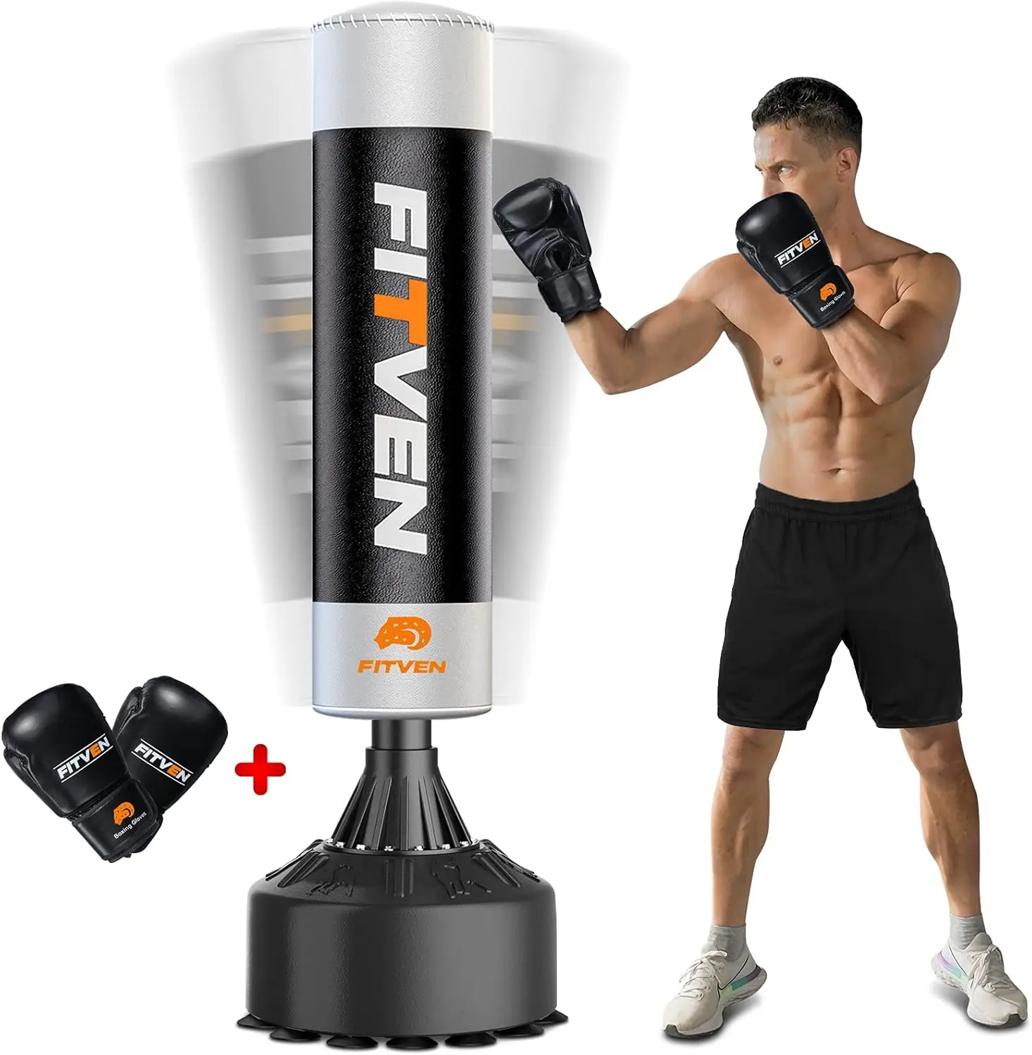 Freestanding Punching Bag with Boxing Gloves Heavy Boxing Bag with Suction Cup Base for Adult Kids - Men Stand Kickboxing