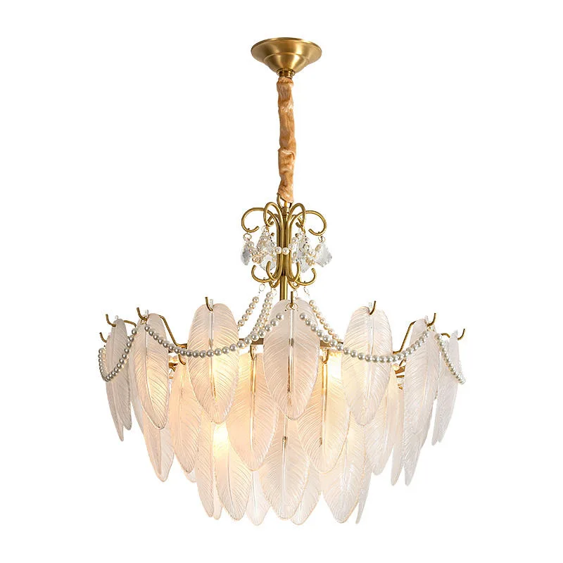Cross-border French light luxury bedroom chandelier, Internet celebrity warm princess room, personalized design, leaf feathers