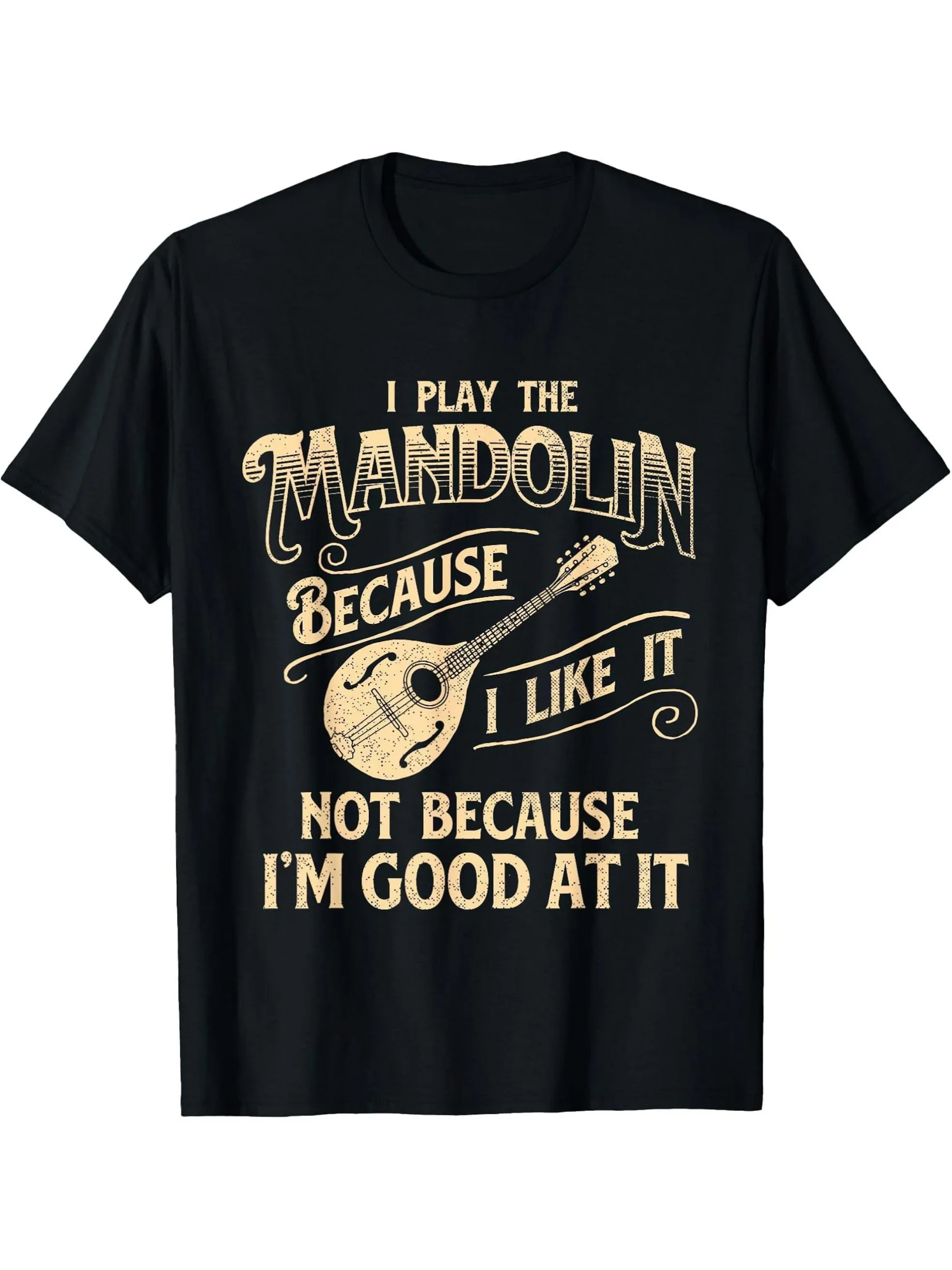 New 1pc, I Love Mandolin So I Play Mandolin Accordionist T-Shirt - Casual Short Sleeve Tee, Eye-Catching Music Design, Machine W