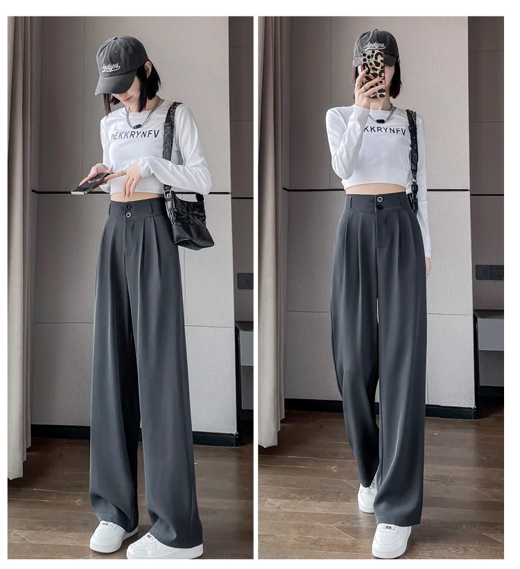 Frauen Lose Frühling Sommer 2024, Neue Hohe Taille Breite Beine Dünne Beiläufige Hosen Koreanische Mode-Trend Weiblichen Anzug Gerade Hosen – Detail 23