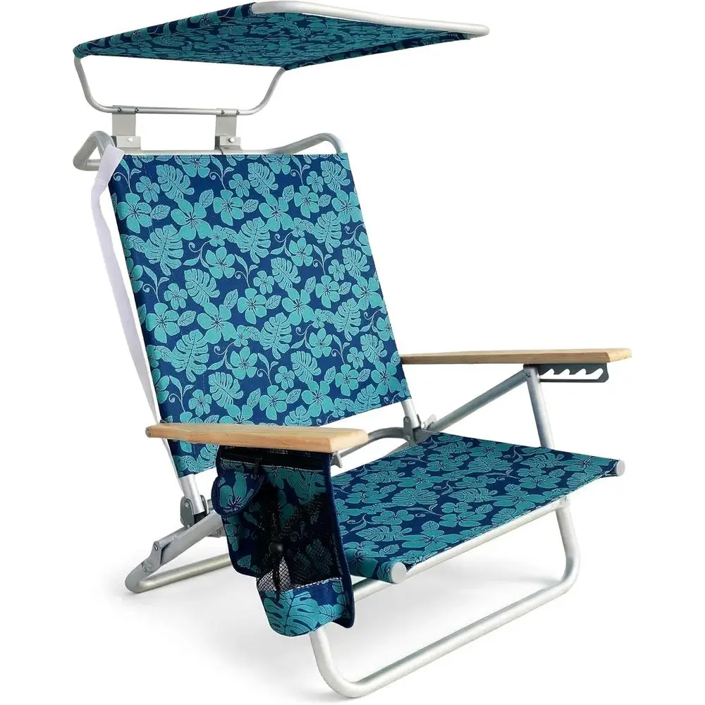 

Portable Beach Recliner Chair with Backpack, Blue Cushion