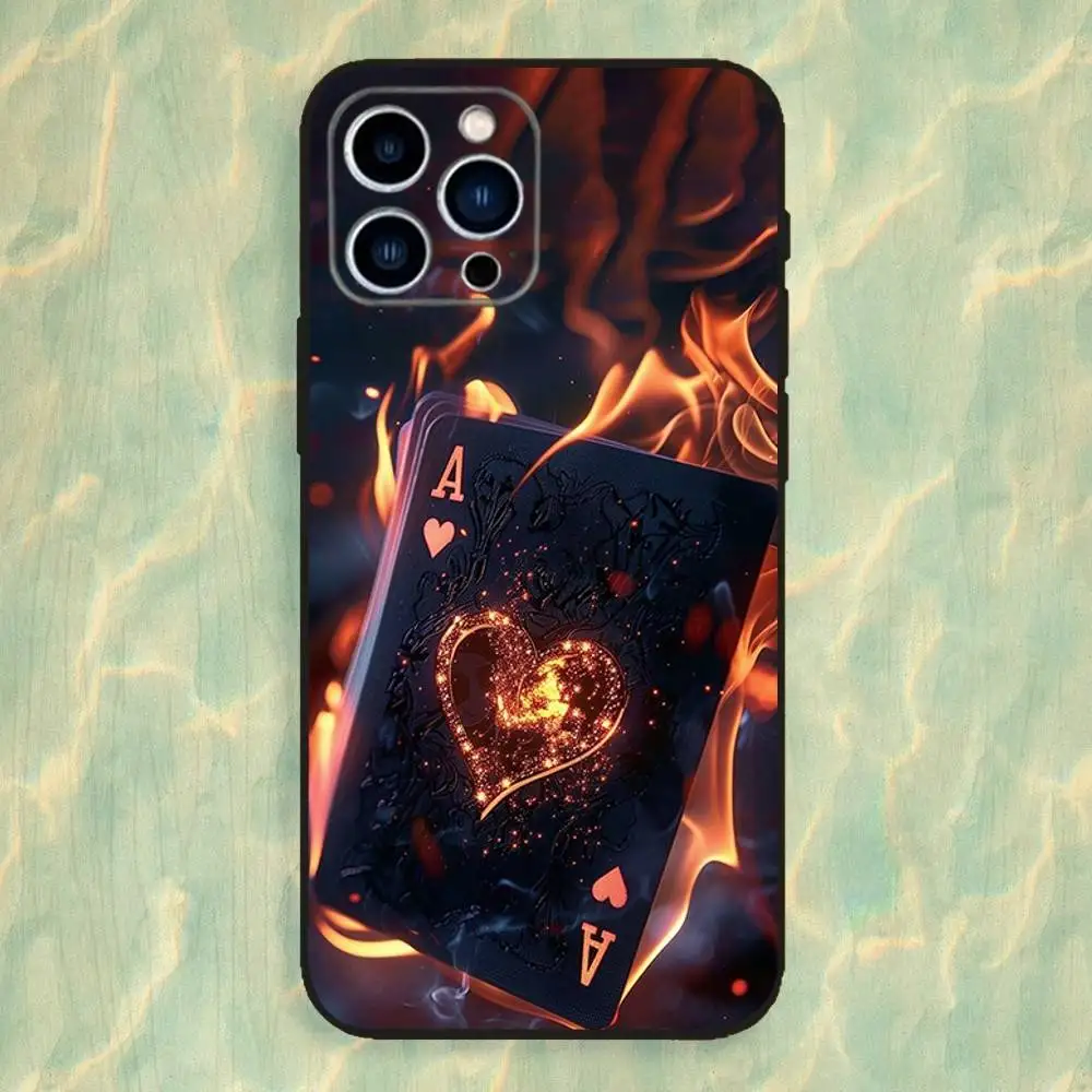 Ace Art OF Spades Poker Handyhülle für iPhone 16,15,14,13,12,11 Plus, Pro Max, XS, X, XR, SE, Mini, 8,7, weiche Silikonhülle in Schwarz
