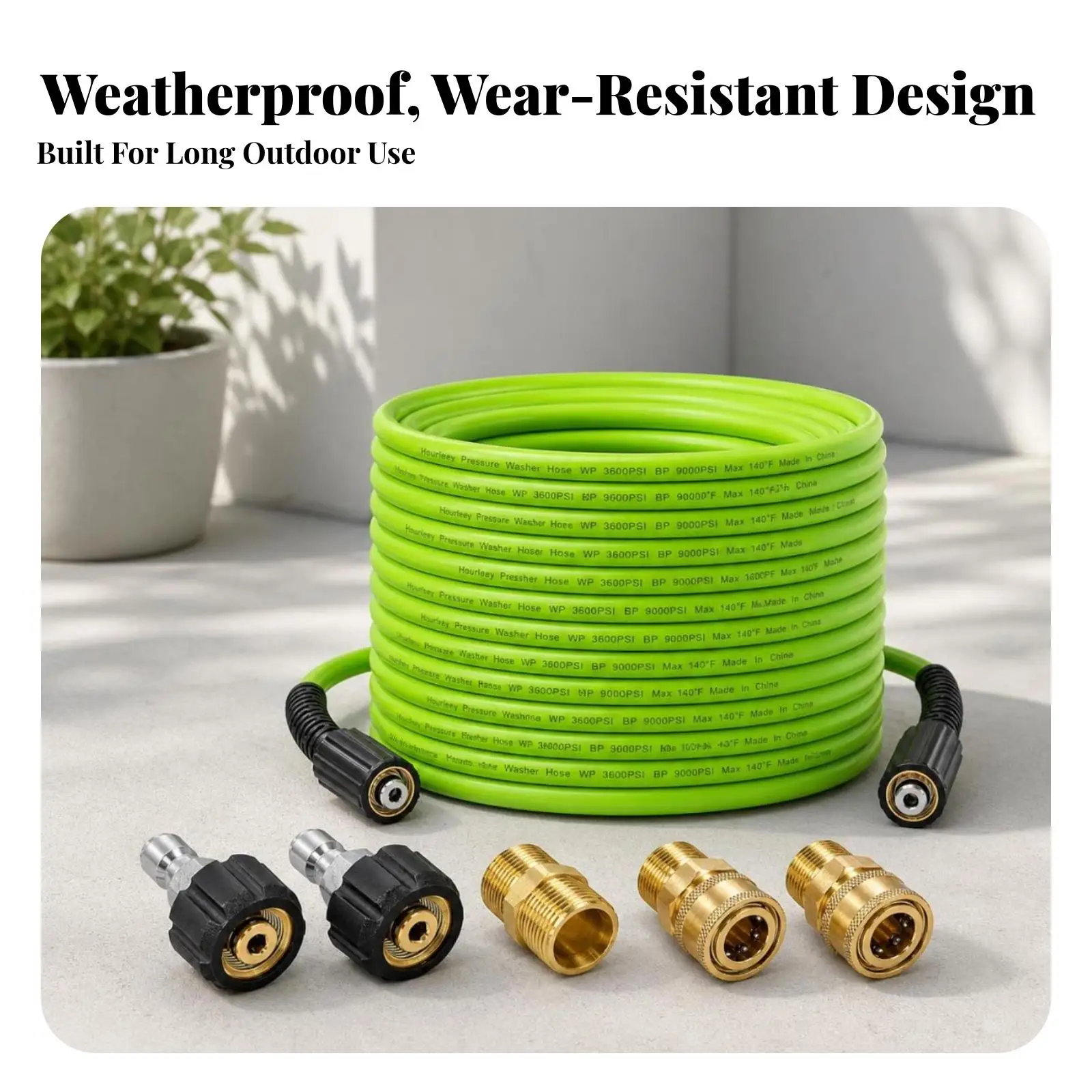 3600 PSI Pressure Washer Hose Green PVC with Brass Connector for High Pressure Cleaning Machine Driveway Wash