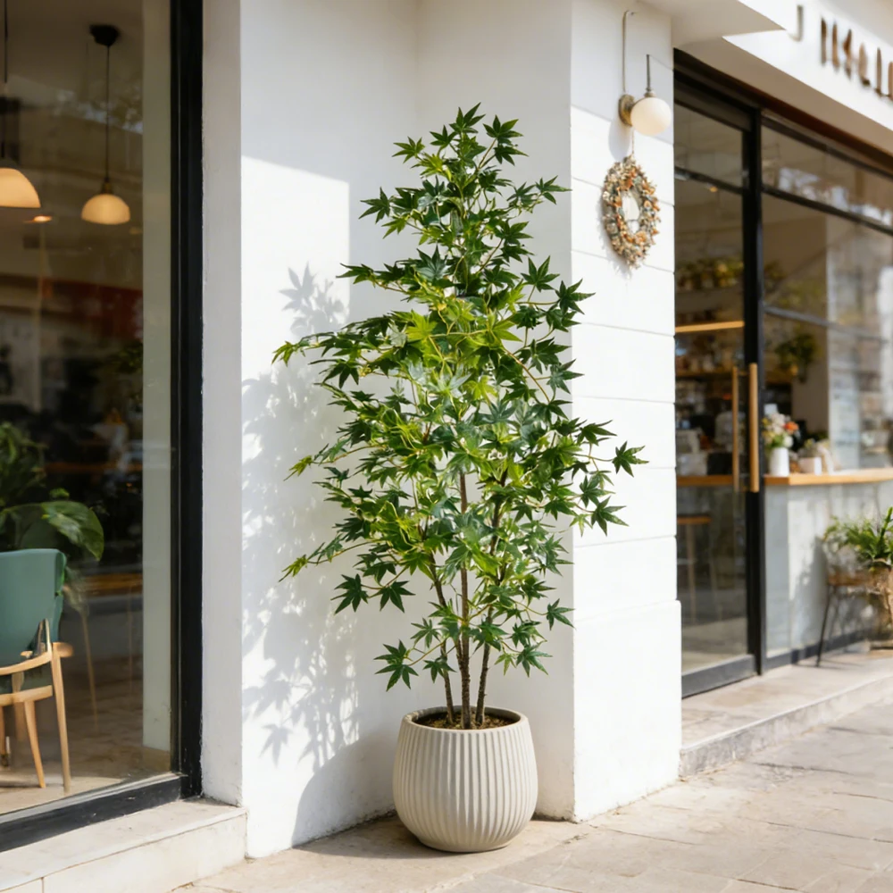 70-140 cm großer künstlicher Ahornbaum, tropische künstliche Palmenpflanzen, Seiden-Ahornblätter, künstliche Ficus-Pflanze für Haus- und Gartendekoration – Detail 6