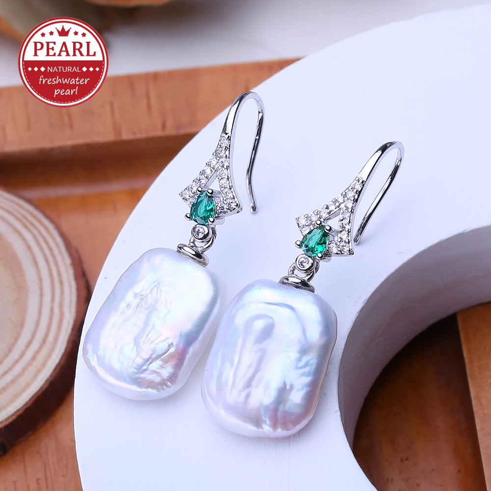 FENASY 925 Sterling Silver Jewelry 12-16mm Natural Freshwater Big Baroque Pearl Drop Earrings Elegant Gifts For Women