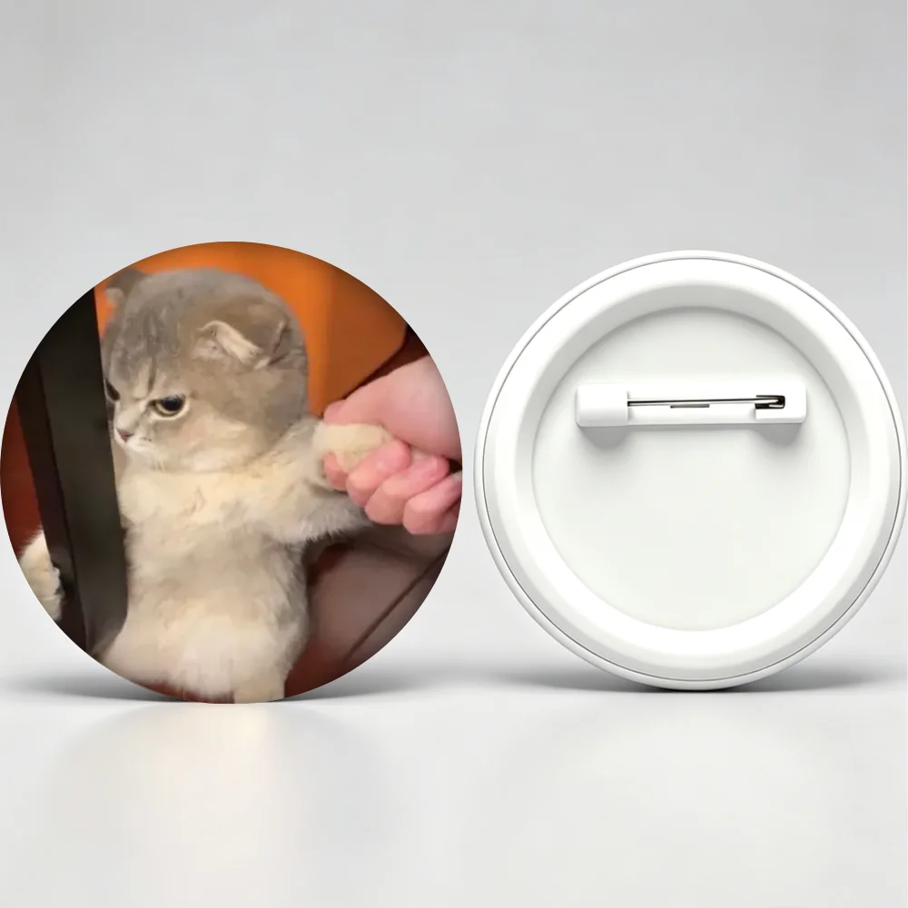 Handmade Creative Brooch Pin 32mm 44mm 58mm Tinplate Badge, Grumpy Cute Kitten Meme Lapel Pin, Clothing Gift Accessory