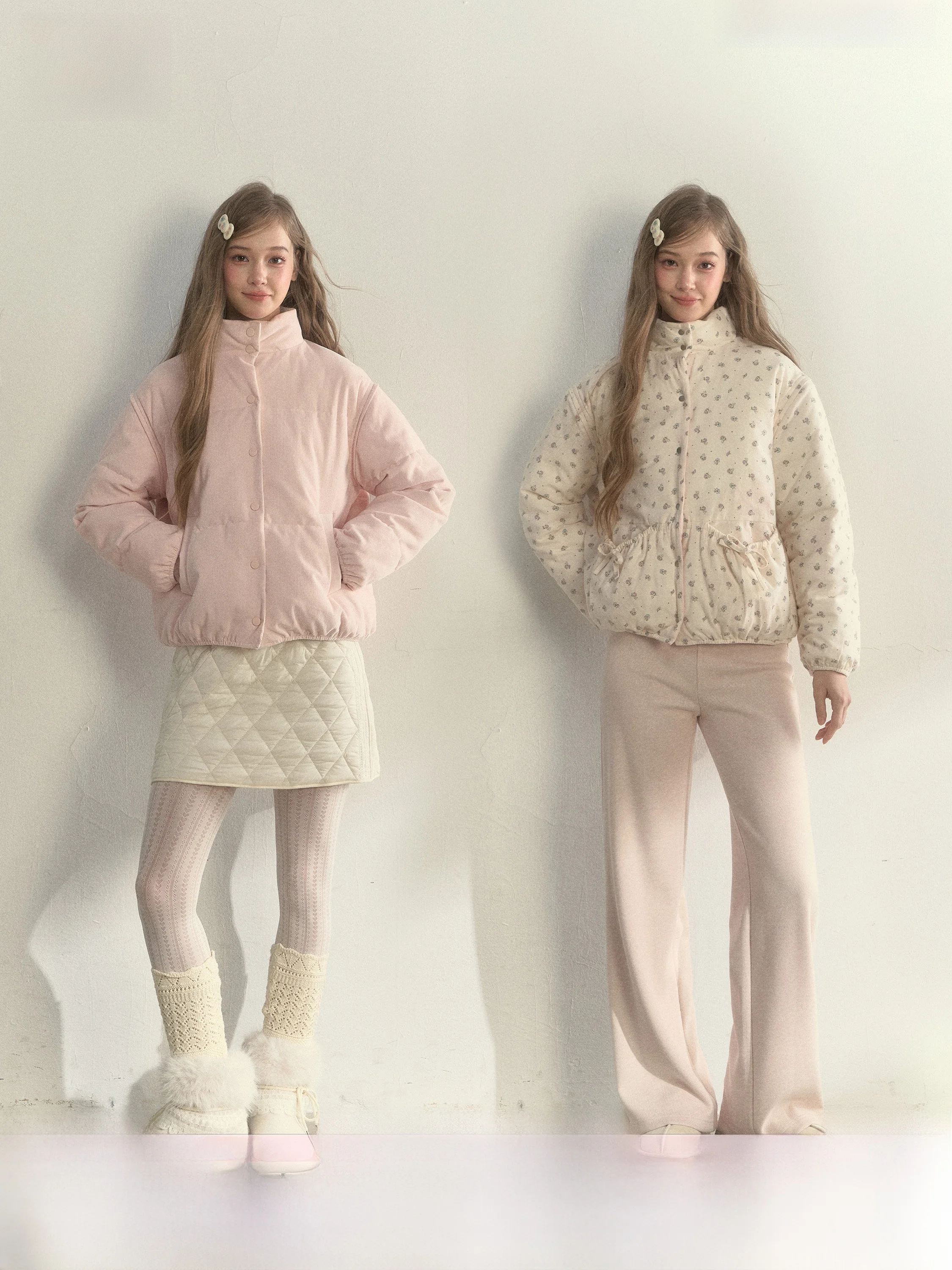 

Pink Corduroy Floral Double-Sided Wearable Detachable Sve Cotton Vest Autumn Winter Thiened Commute Sle ort Length