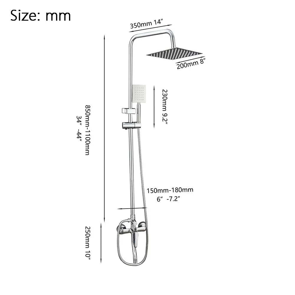 Torayvino 8 Inch Rainfall Shower System Wall Mounted Chrome Shower Set w/ Handheld Spray High Pressure Bathroom Mixer Faucet Set