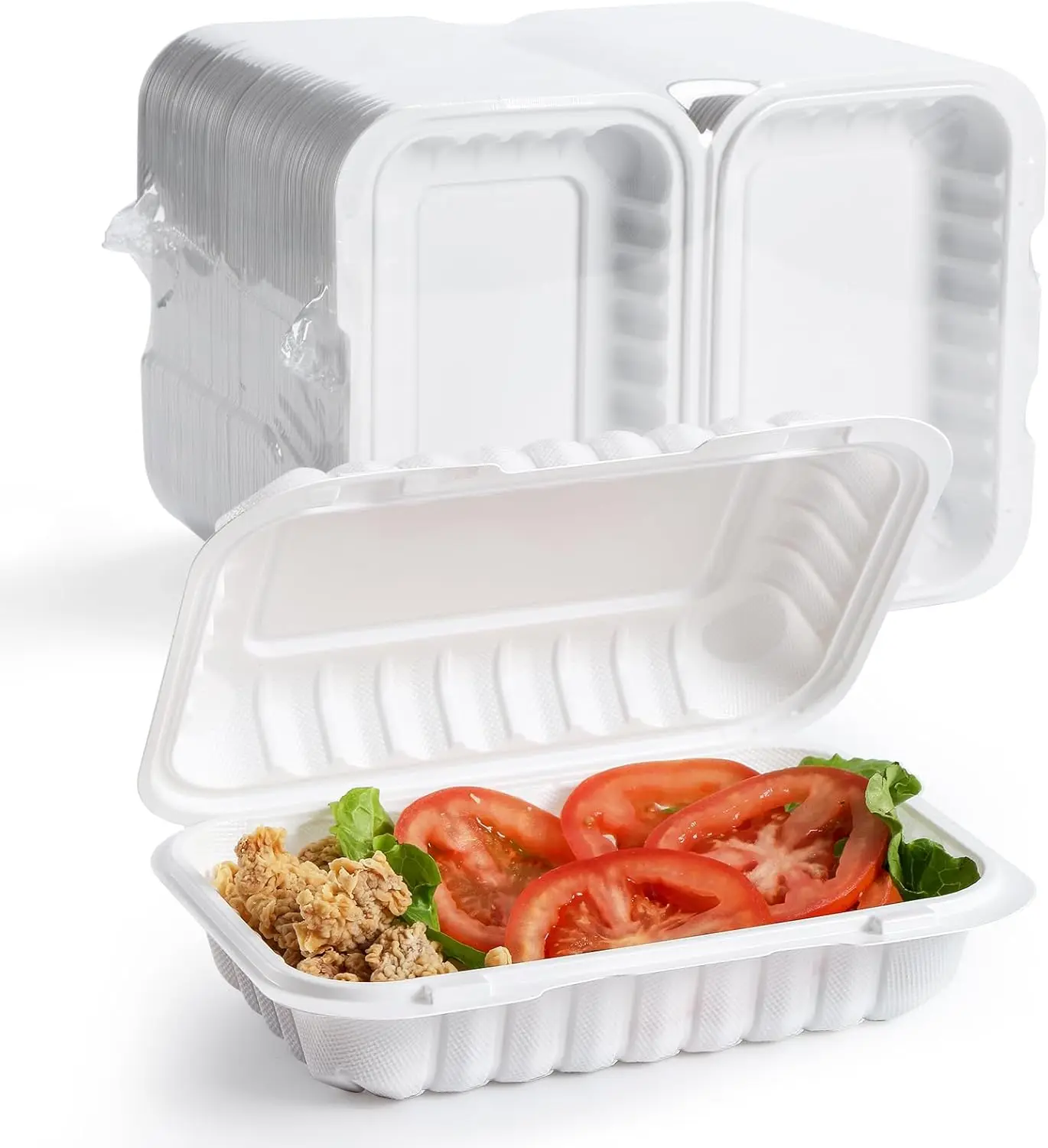 

9x6 Inch 28 oz 50 Pack BPA-Free PP Plastic Food Containers, Reusable Heavy Duty Freezer & Microwave Safe White Clamshell Takeout