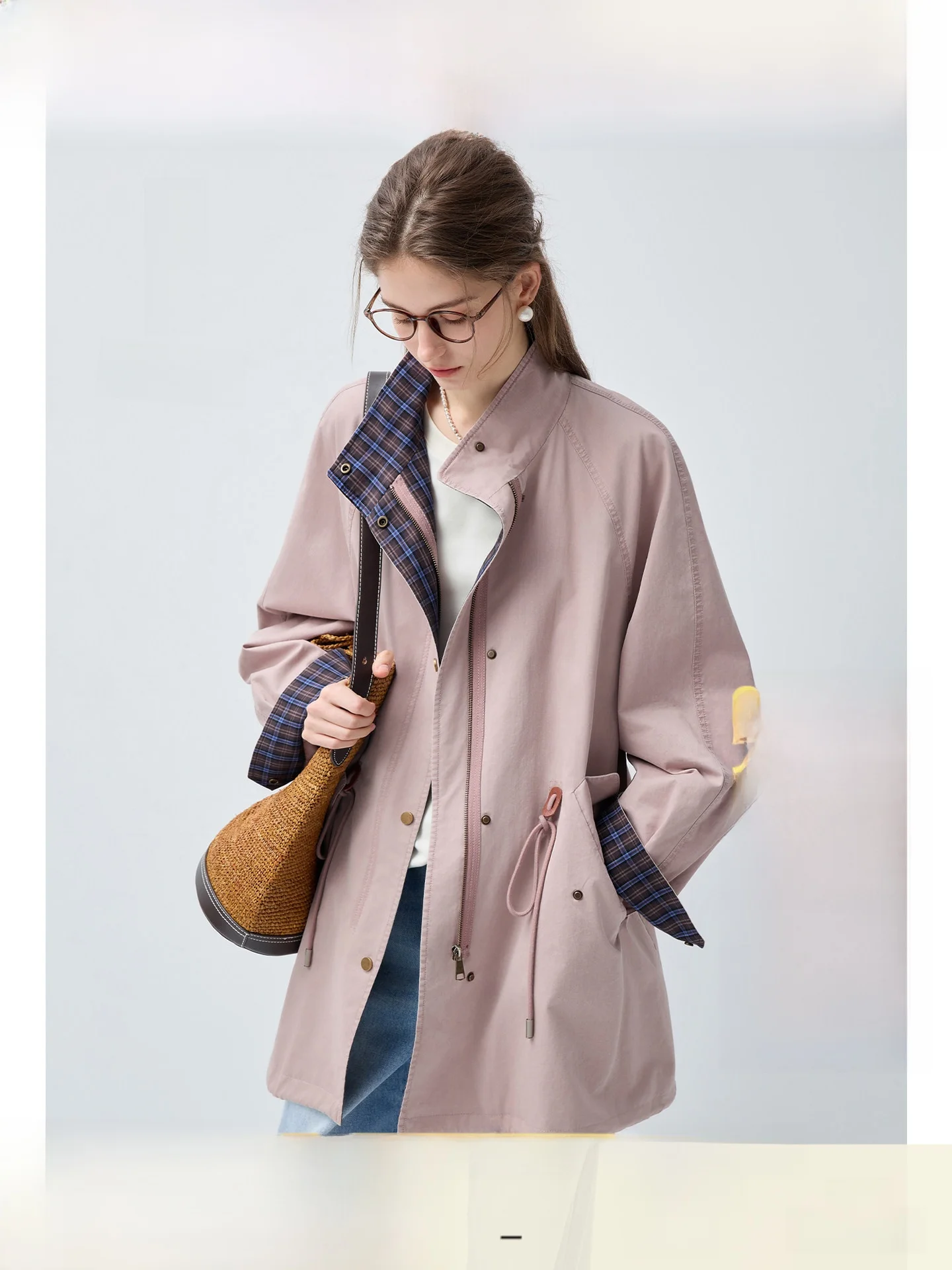 

Женская ветровка Rui больших размеров в клетку с цветовыми блоками, воротником-стойкой, на молнии, с длинными рукавами, повседневная, весенняя верхняя одежда