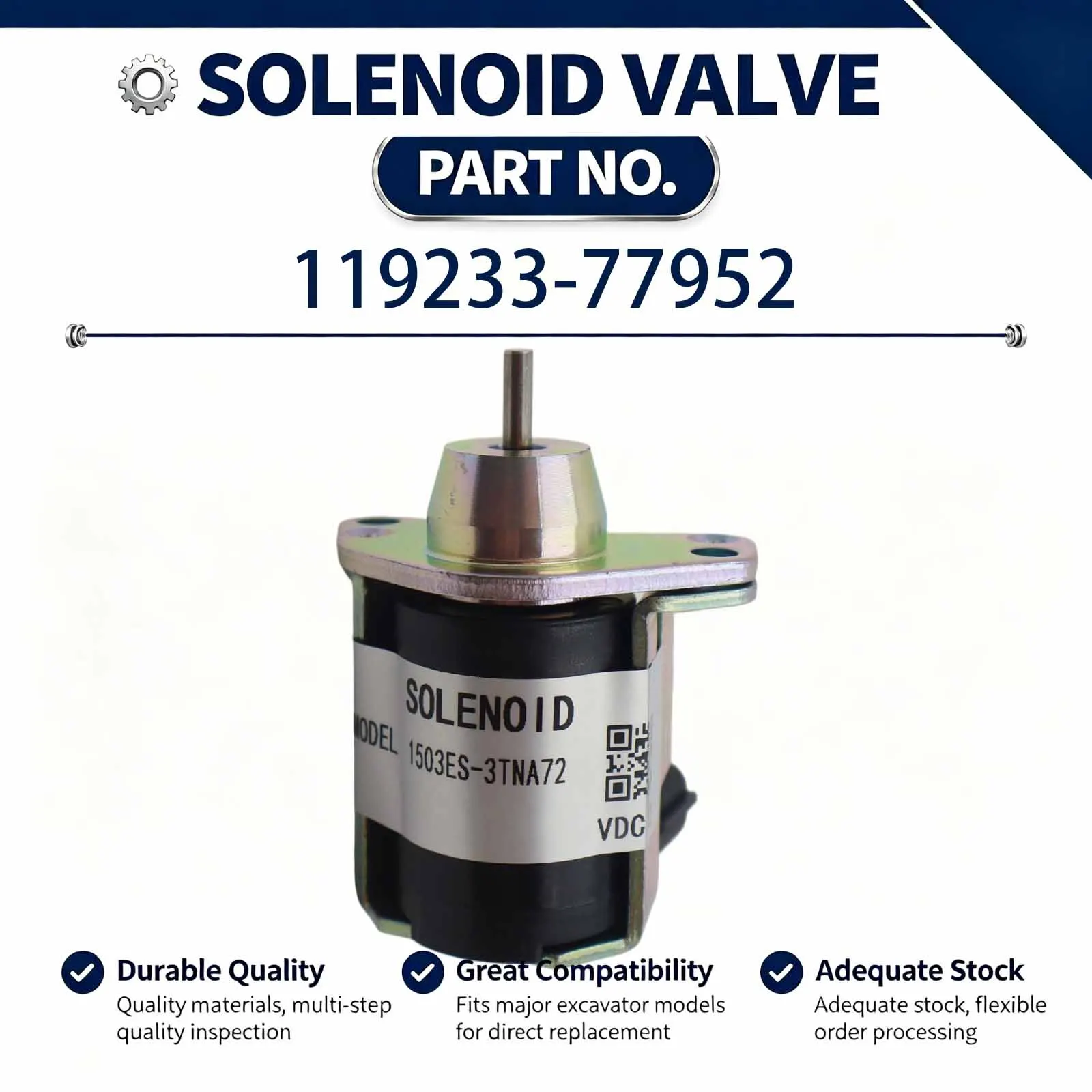 119233-77952 Solenoid valve Compatible for  Yanmar 3TNA72 3TNE78 3TNE82A 3TNE88 Engine