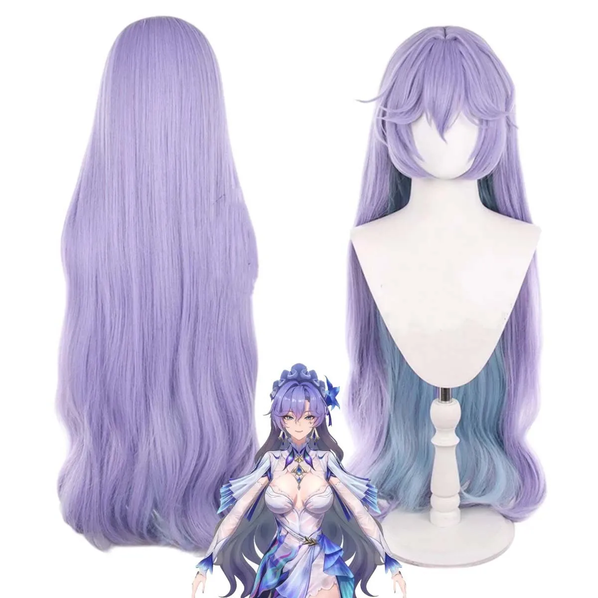 

Women Game Wuthering Waves Cantarella Cosplay Long Purple Blue Mixed Wig
