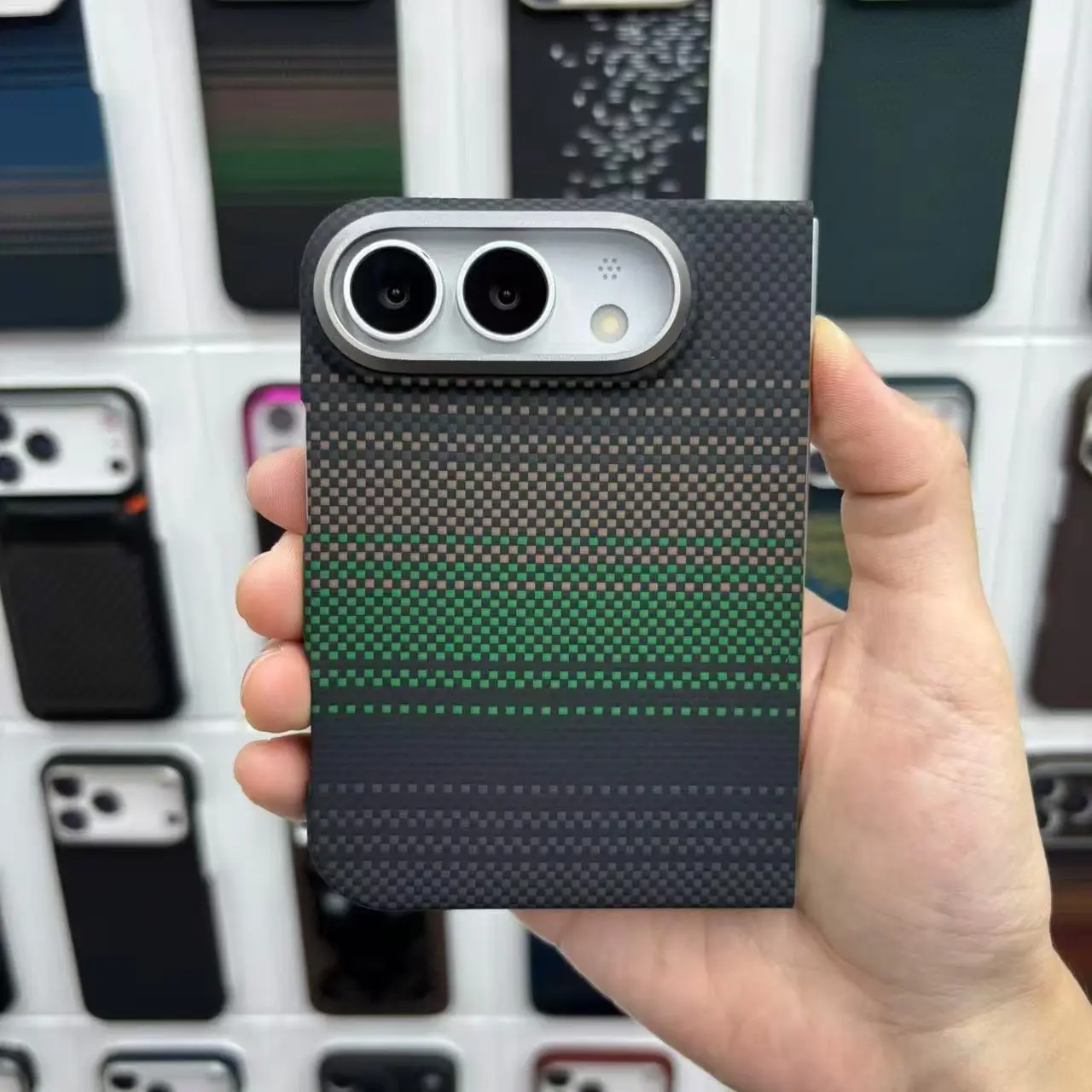 Genuine Aramid Carbon Fiber Magnetic Back Case For iPhone Duo Metal Ring Cover