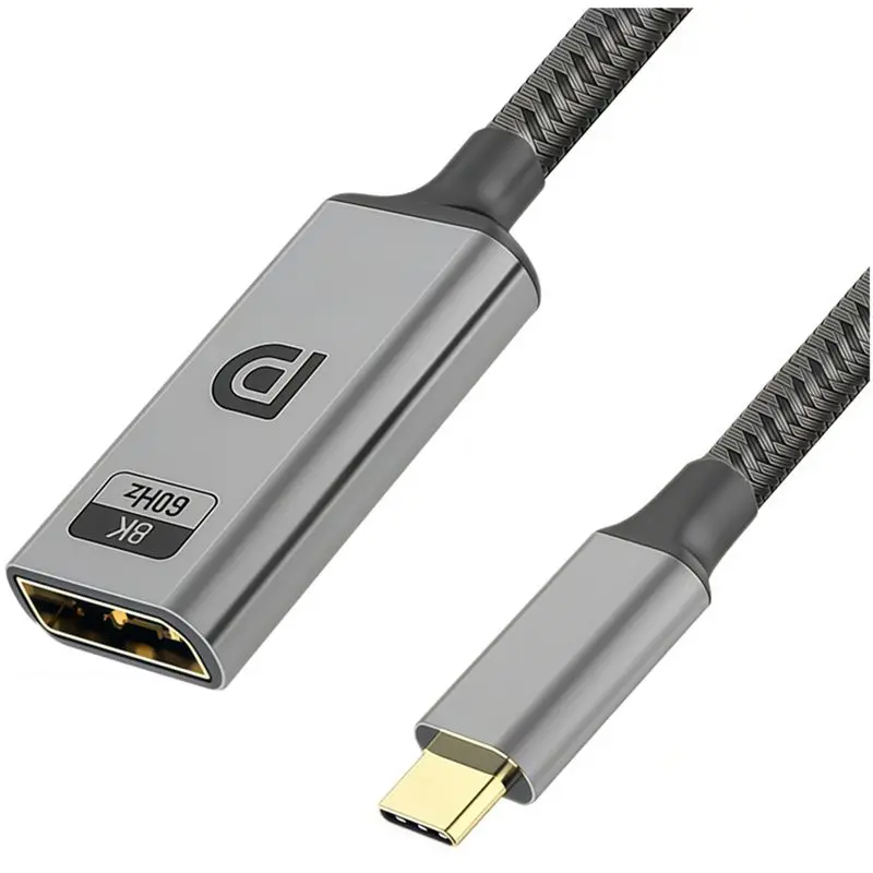 8K@60Hz Aluminum Shell Mesh Type-C Male to DP Female 1.4 Version Ultra High Definition Audio Cable 20cm CYDP2119 Chip