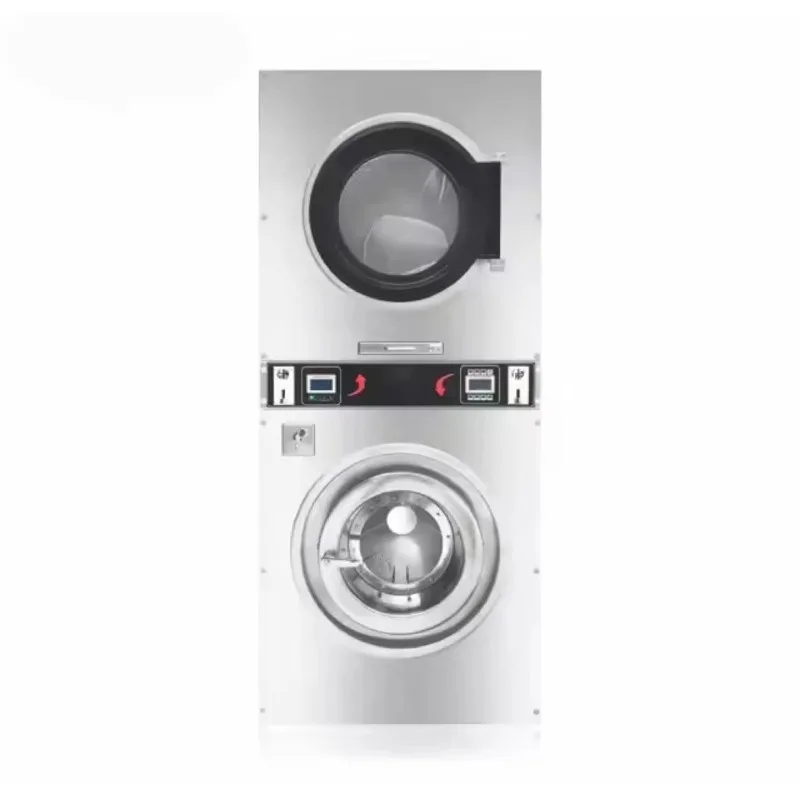 Custom Commercial Laundry Equipment Operated 15kg Stack Washer Dryer/Doublr Dryer for Hotels Laundromats New Condition