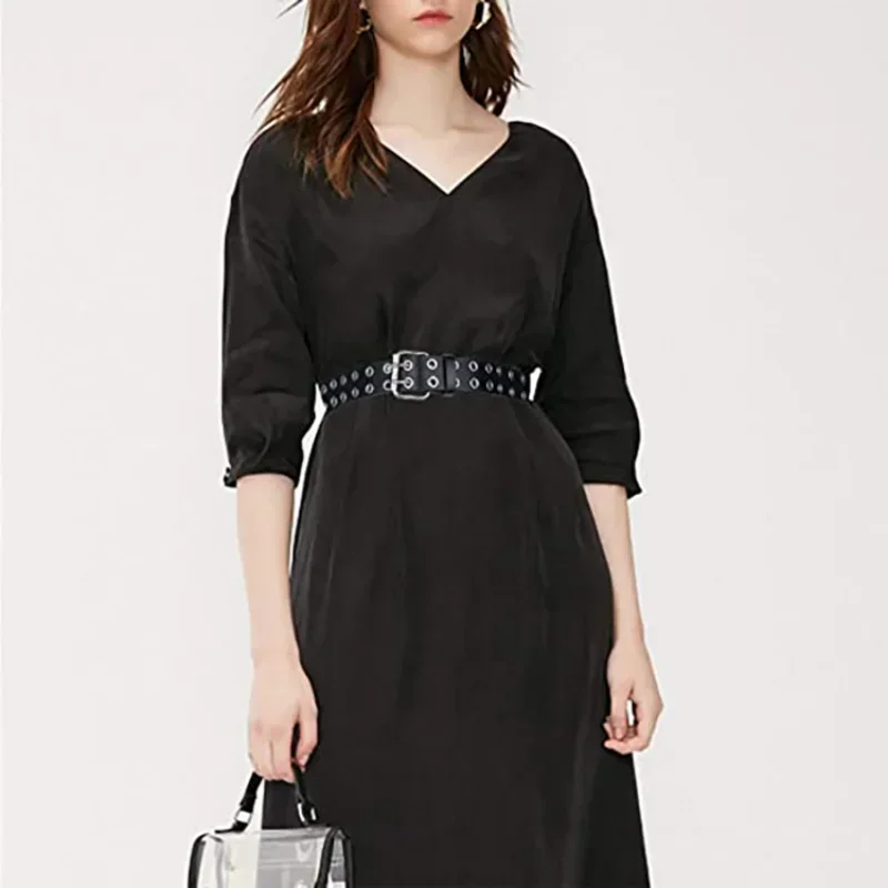 1 PC New Ladies Black PU Leather Belt Double Hole Pin Buckle Belts Fashion Trend Waistband Punk Goth Style Women Accessories