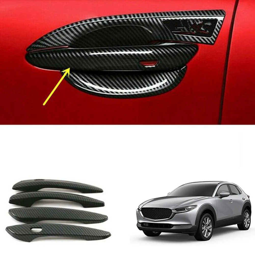 4Pcs Carbon Fiber Car Exterior Side Door Handle Frame Cover Trim for Mazda CX-30 CX30 2020 2021 2022