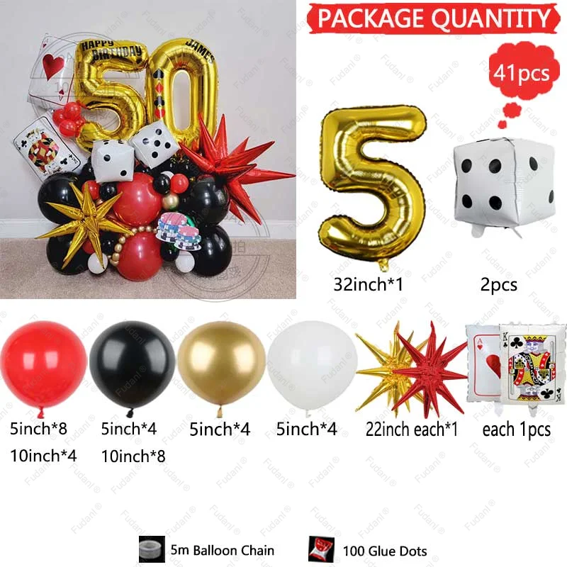 41 Stuks Poker Harten Q Folie Ballonnen Dobbelstenen Folie Ballon Casino Thema Party Volwassen Verjaardag Decor Las Vegas Party Poker thema Party