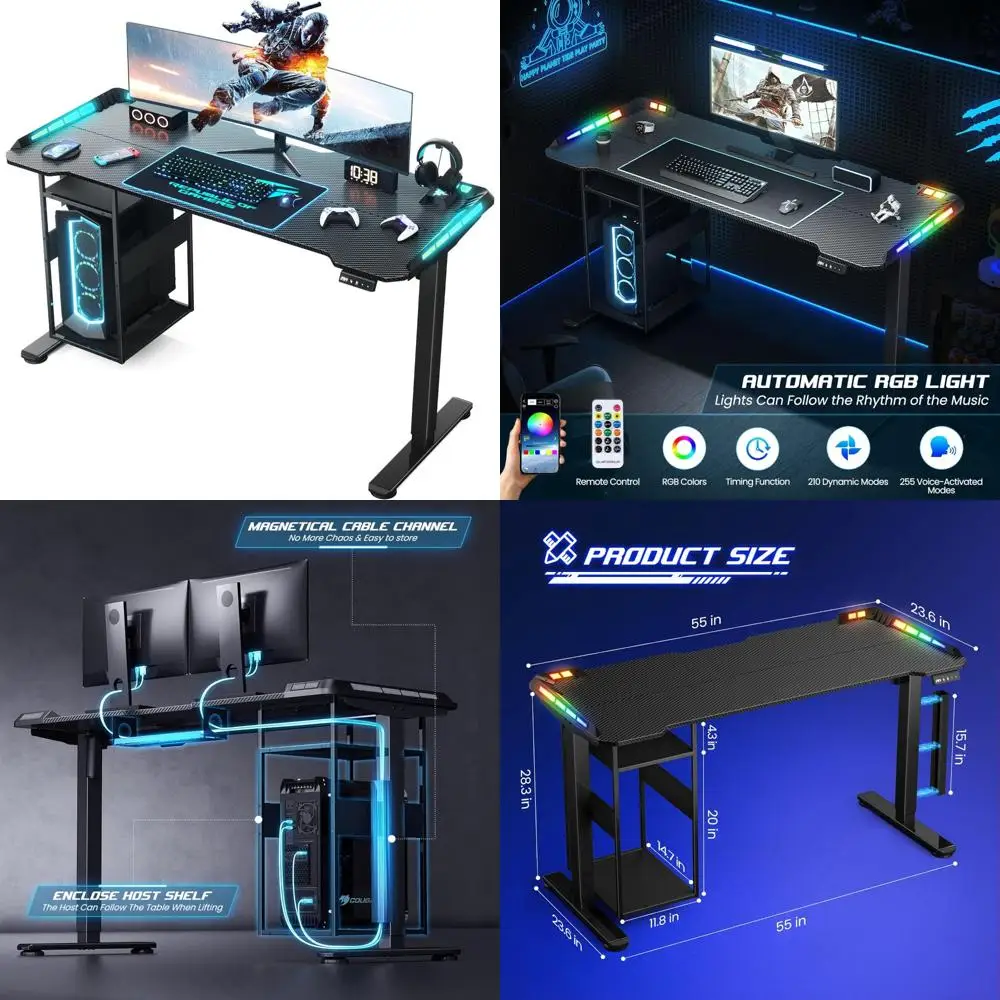

LED Illuminated Gaming Desk with Music-Synced App Control, 55 x 24 Desk Space, and Cable Management Shelf