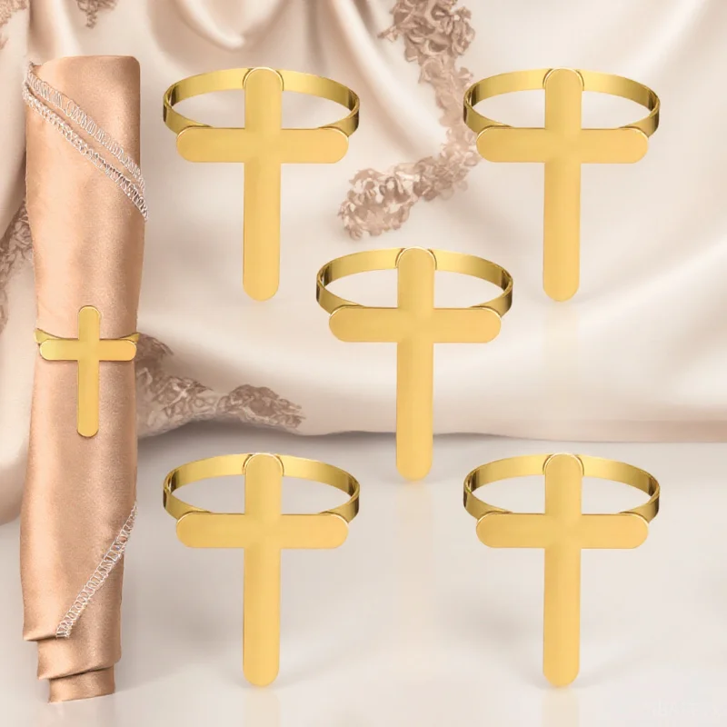 

4Pcs Metal Napkin Rings Cross Style Table Napkin Holders for Wedding Reception Banquet Hotel Dinner Table Decoration Accessory