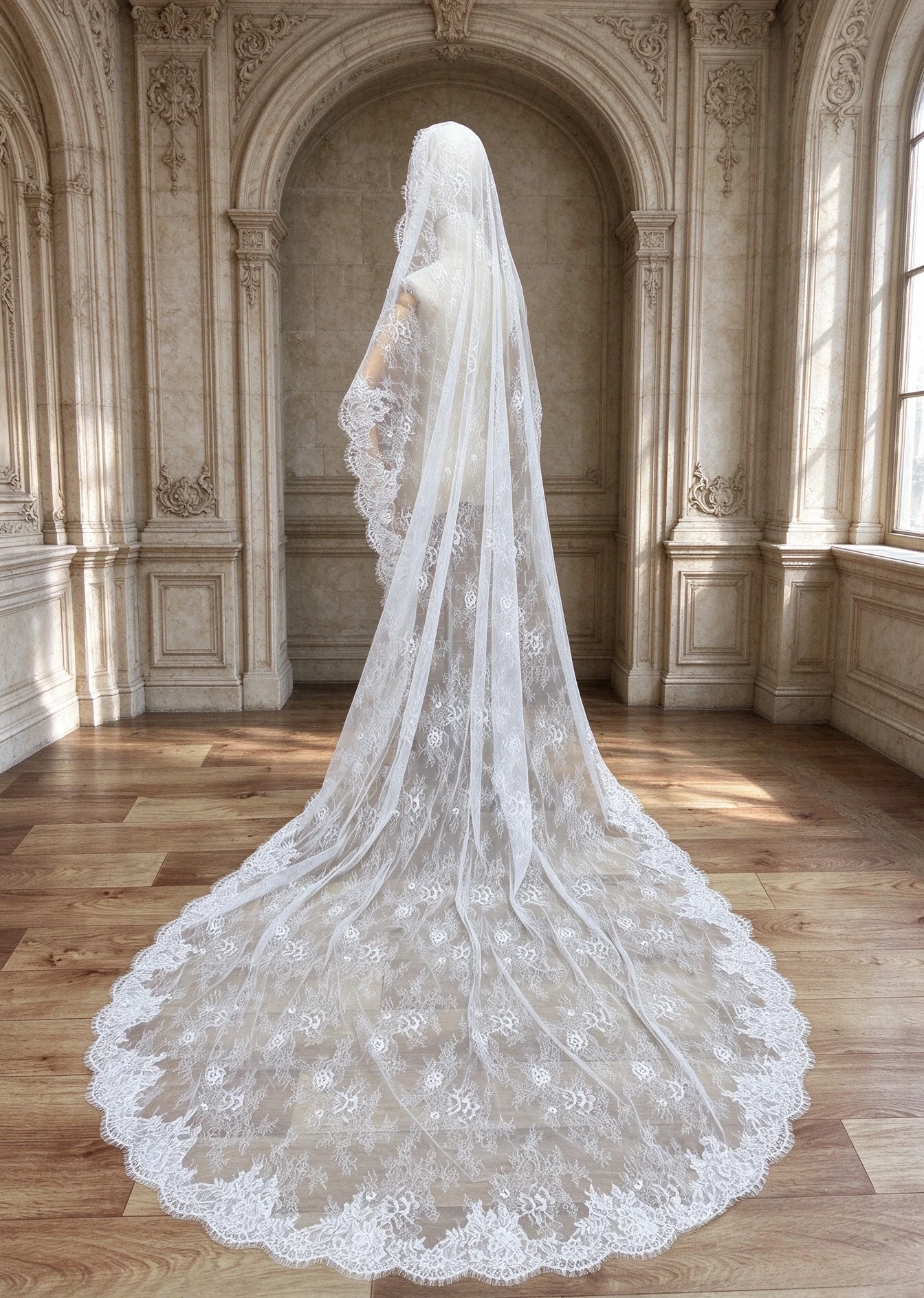 Full Chantilly Lace Mantilla Bridal Veil Cathedral Wedding Dress Accessories French Trim