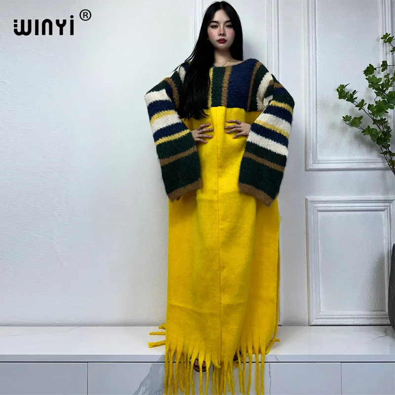 WINYI new sweater Comfort Warm fashion kaftan Holiday dress Elegant Africa Women Boho party winter clothes for women long dress