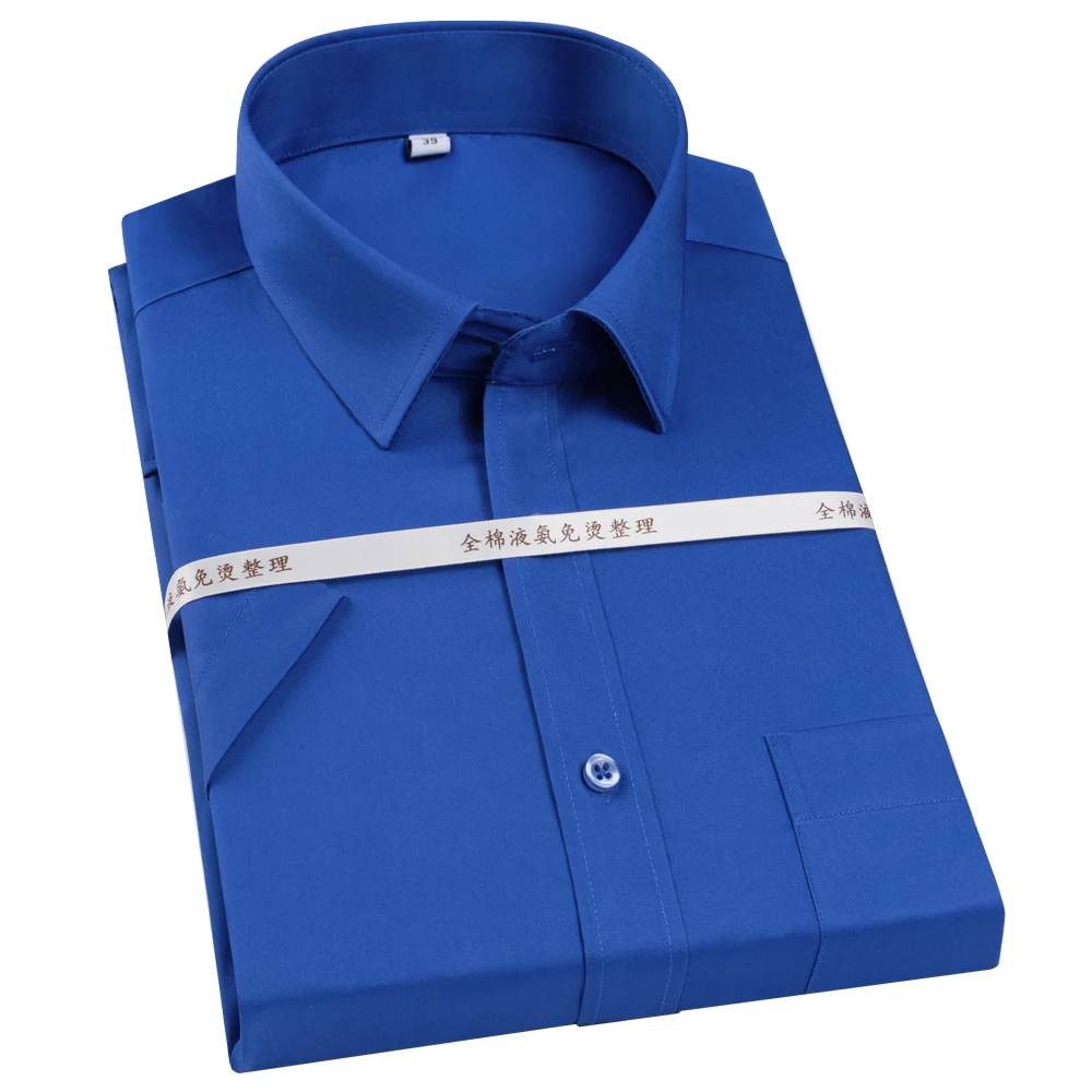 

Men's 100% Cotton No-Iron Formal Shirt – Summer Short Sleeve Business Spread Collar & Chest Pocket Comfortable Office Wear
