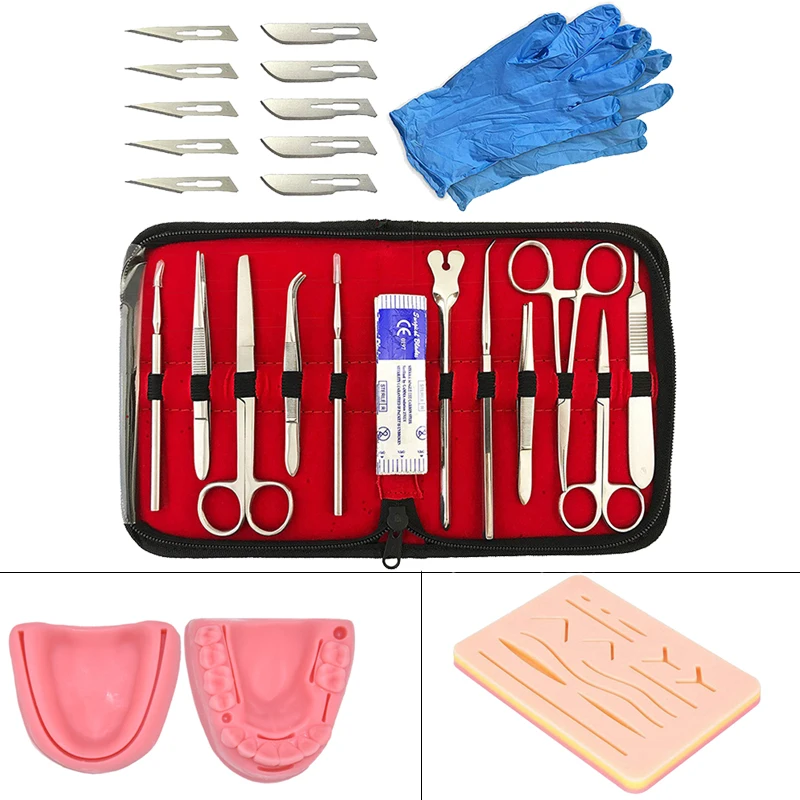 Medical Silicone Suture Kit Students Practice Suture Practice Model Stainless Steel Probe Scissors Tweezers Experimental Tool