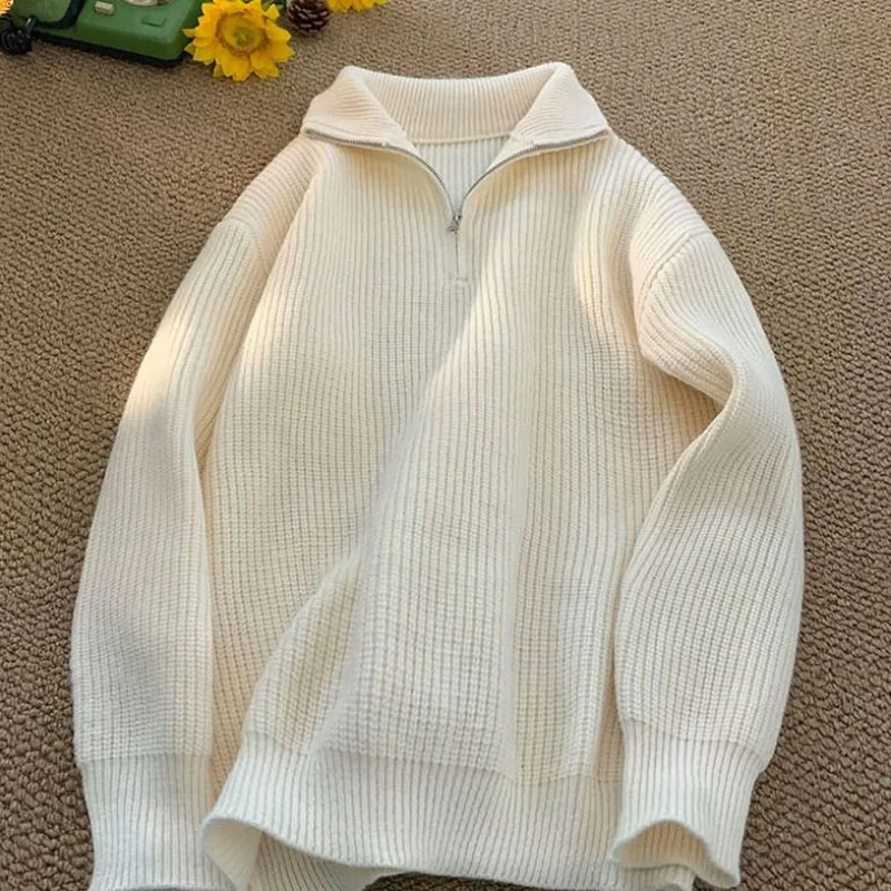 Half Zipper High Neck Pullover Sweater Men Autumn Winter Knitted Sweater Soft Lazy Tops Couple Coat Long Sleeve Warm Outerwear