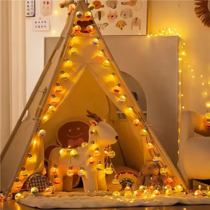 1PC 1.5M10LED ampoule de noël boule chaîne lumières souriant arbre de noël lampe décorative fée lumières pour chambre fête d'anniversaire