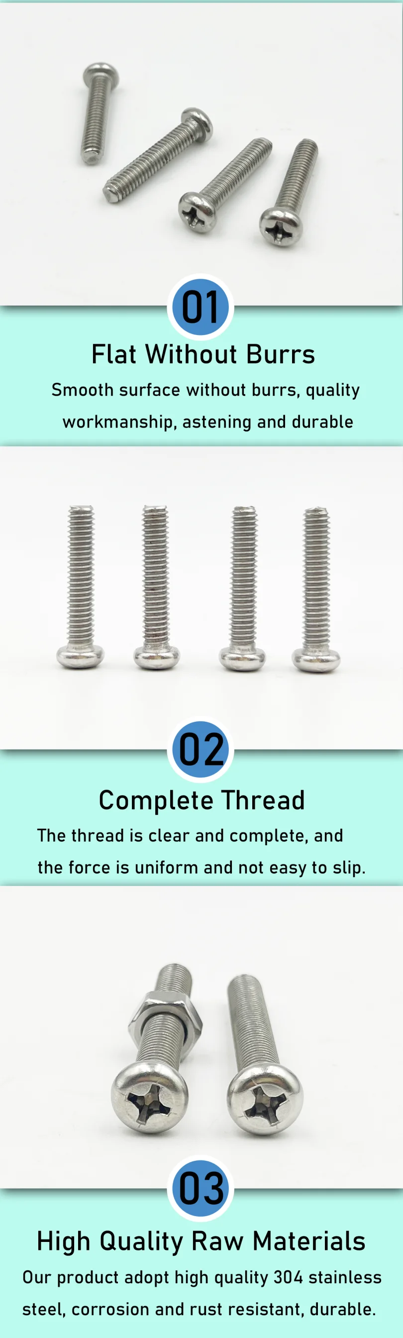 M1 M1.2 M1.6 M2 M2.5 M3 A2 Edelstahl Kreuzrundkopfschrauben-Set Rundkopfschrauben mit Kreuzschlitz Kleine Maschinenschrauben – Detail 2