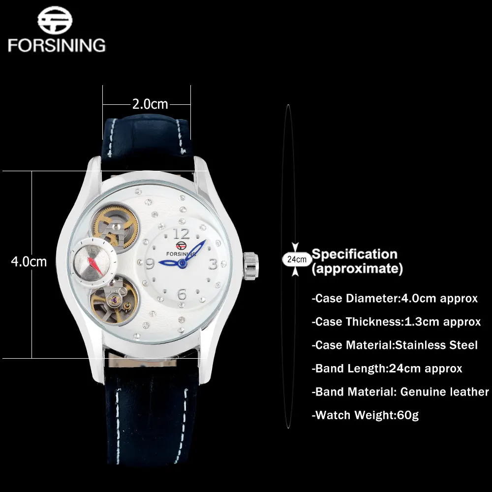 FORSINING china brand woman watches fashion Quartz skeleton Wristwatches white case blue point unisex watch leather strap