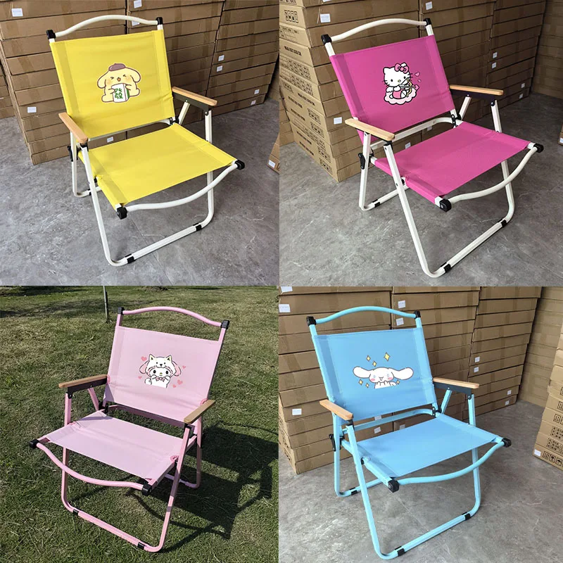 

Sanrios Hello Kittys Outdoor Folding Camping Chair Cartoon Cinnamoroll Kuromi Chair Portable Picnic Wooden Armchair Lightweight