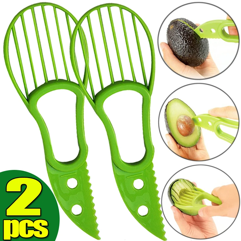 3 In 1 Multifunctional Fruits Slicer Avocado Pit Remover Banana Dragon Fruit Flesh Slicing Tools Kitchen Safety Plastic Gadgets