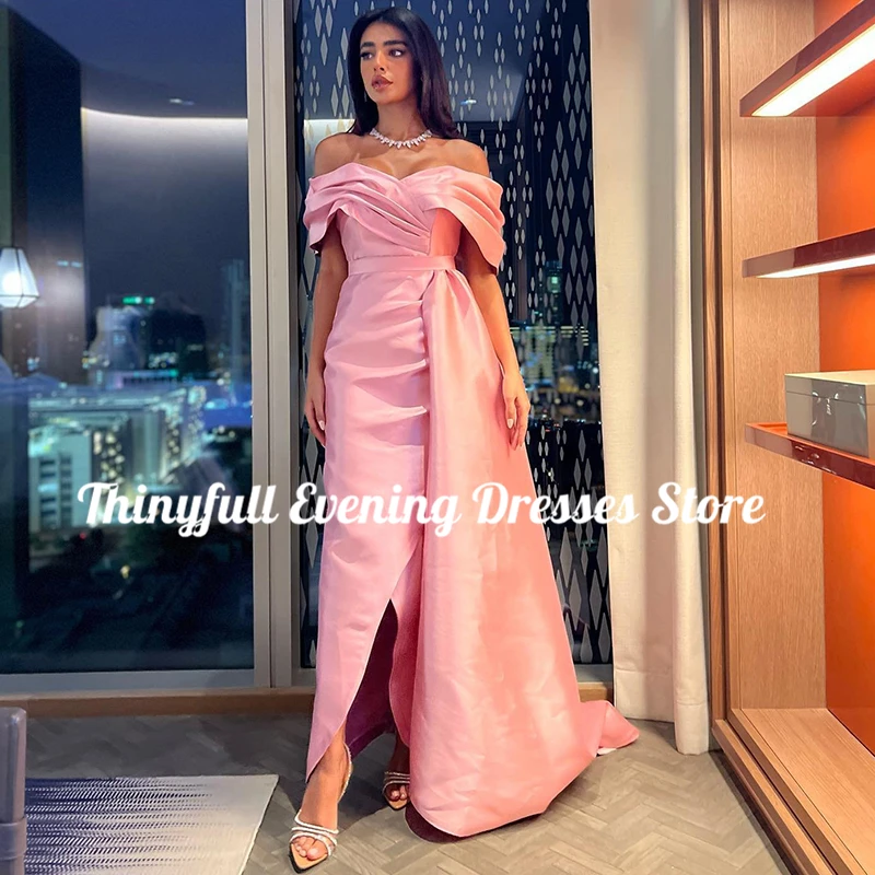 Thinyfull Formele Zeemeermin Prom Jurken Roze Off The Shoulder Satijnen Avondjurk Saudi Arabia Cocktail Party Nachtjurk Plus Size