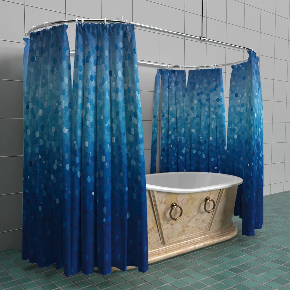 1pc, 180x180cm polyester shower curtain, mildew-proof, waterproof, perforated with hooks, anti-pilling, gradient blue dots