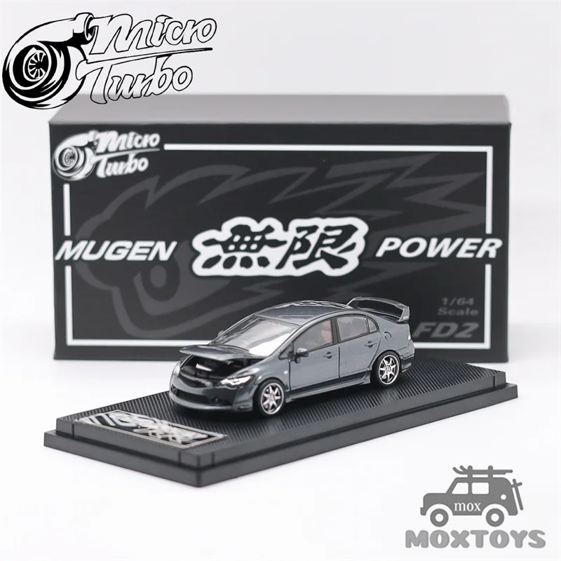 

Модель автомобиля Micro Turbo 1:64 Civic FD2 Mugen RR, металлический серый цвет, Limied999, литая под давлением модель.