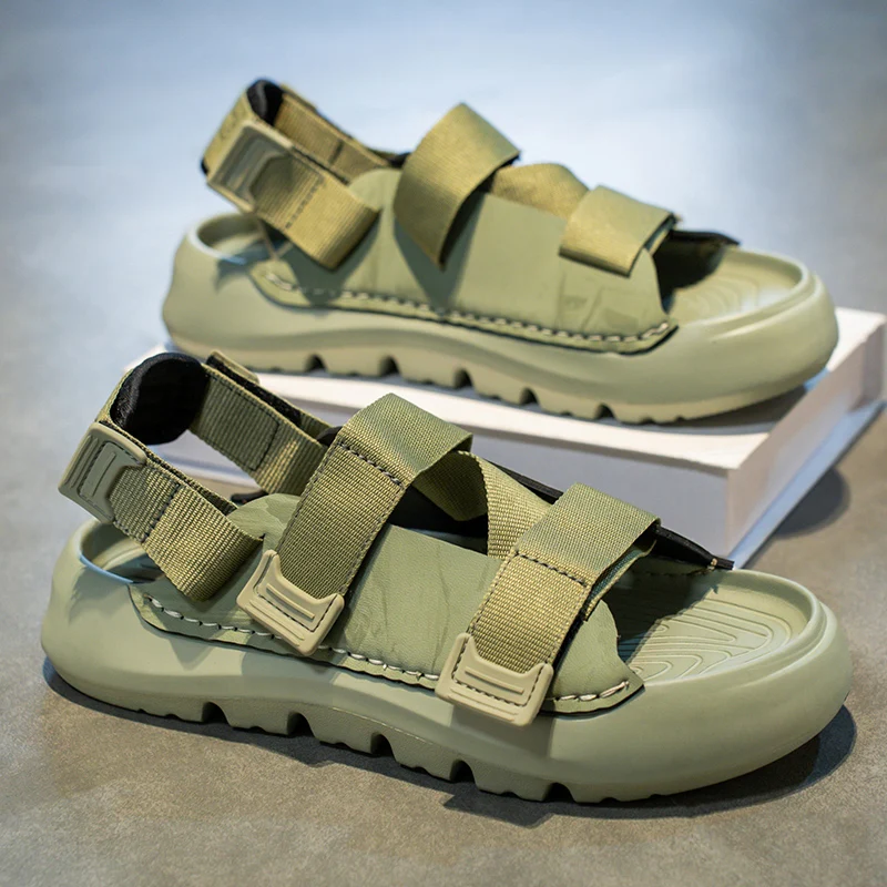 Thick Sole Solid Colour Beach Shoes Summer New Men Casual Sandals Retro Comfortable Footwear Anti Slip Resistant Man Sneakers 44