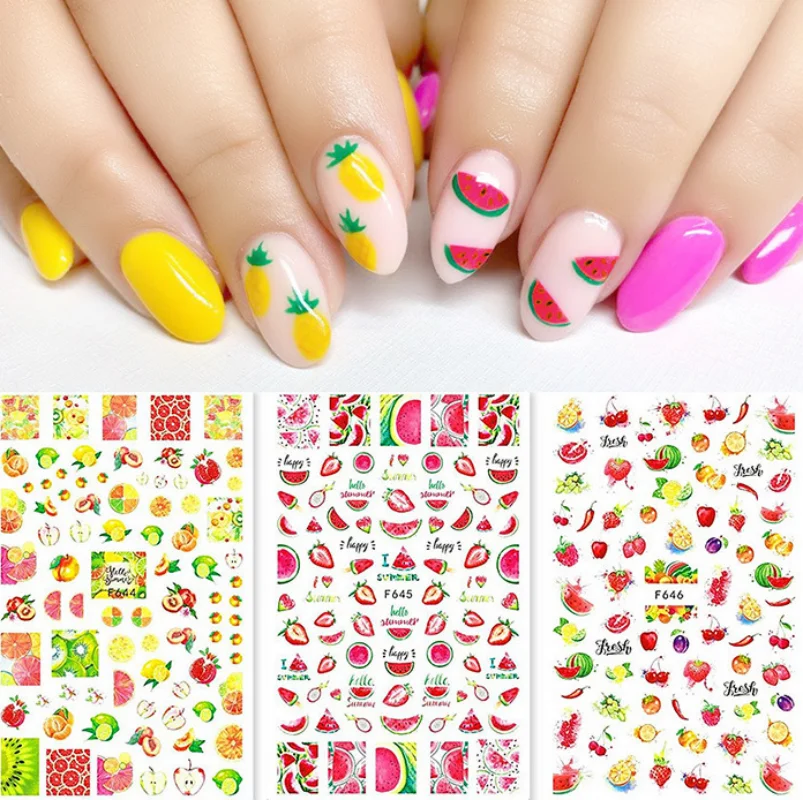 

New Summer Fruit Kawaii Nail Sticker Watermelon Strawberry Lce Cream Series Nail Art Decorations Water Proof Nail Decal Manicure