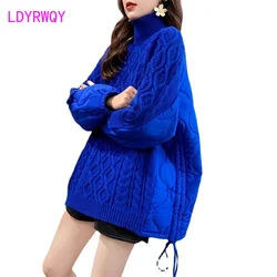 High Collar Mid length Women's Sweater 2023 Autumn/Winter New Loose Thickened Top Coat