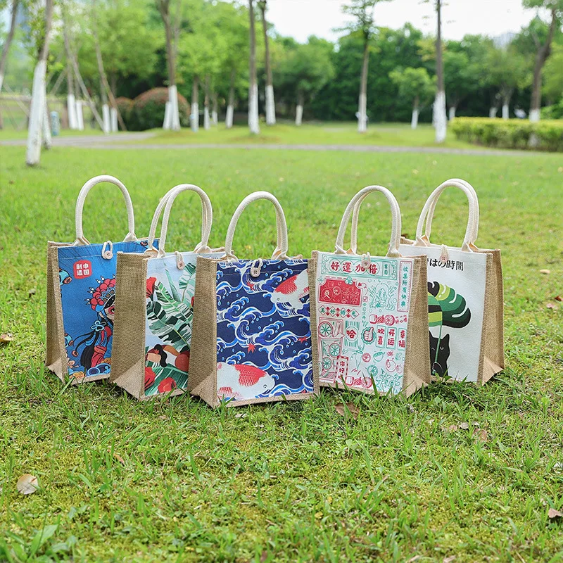 

26*15*31 2023 Various Styles Of Hand-painted Patterns Retro Burlap Bag Eco-friendly Shopping Commuter Handbag Can Be Customized