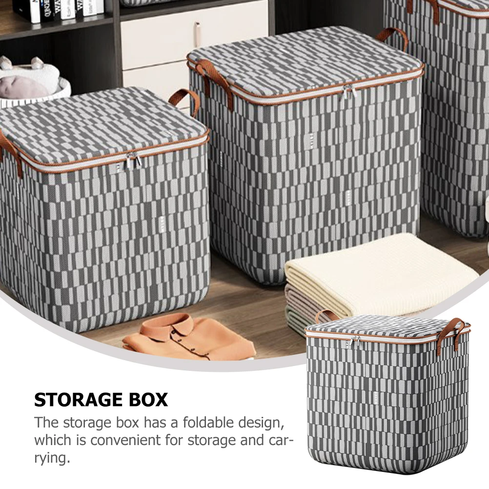 

Large Capacity Quilt Storage Bag 100L Gray Striped Foldable Fabric ganizer for Clothes Blankets Bedding Wardrobe Closet Box