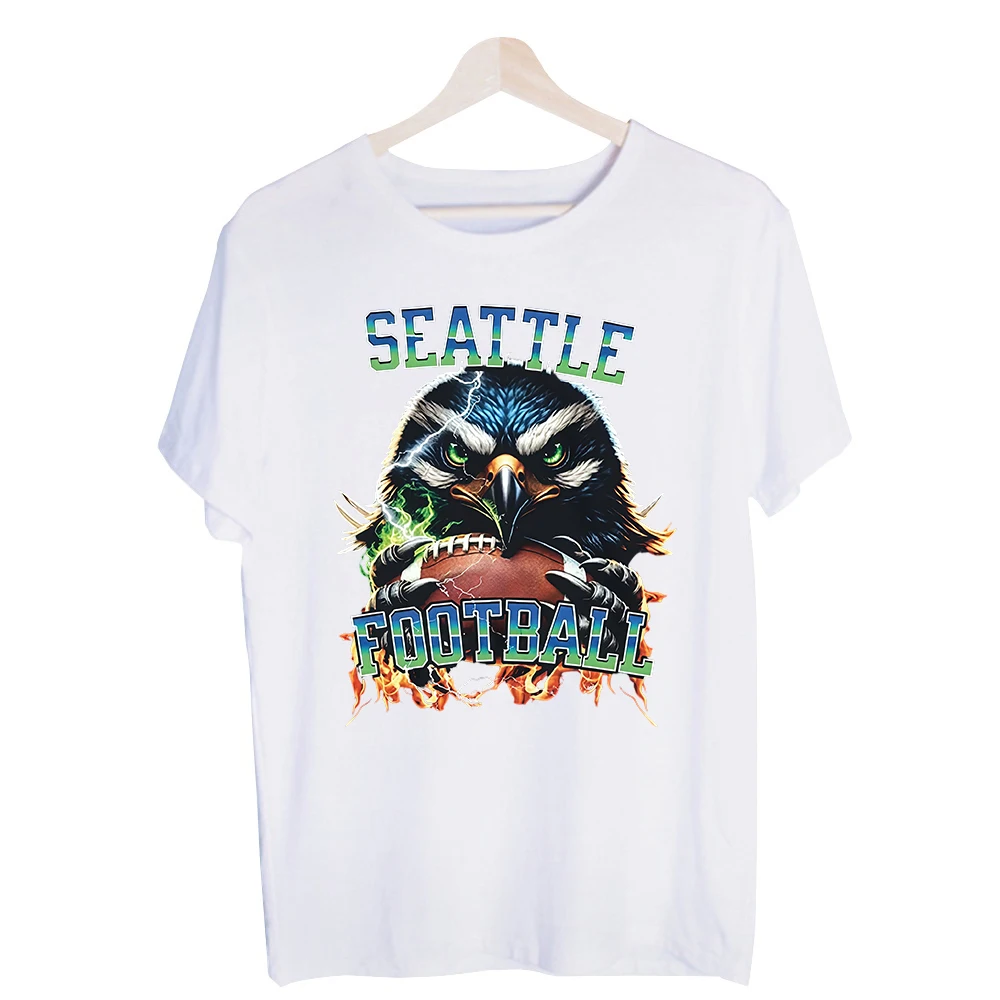 Men's Eagle and Football Graphic Tee, Short Sleeve Crew Neck T-Shirt for Casual Streetwear and Sports Fans