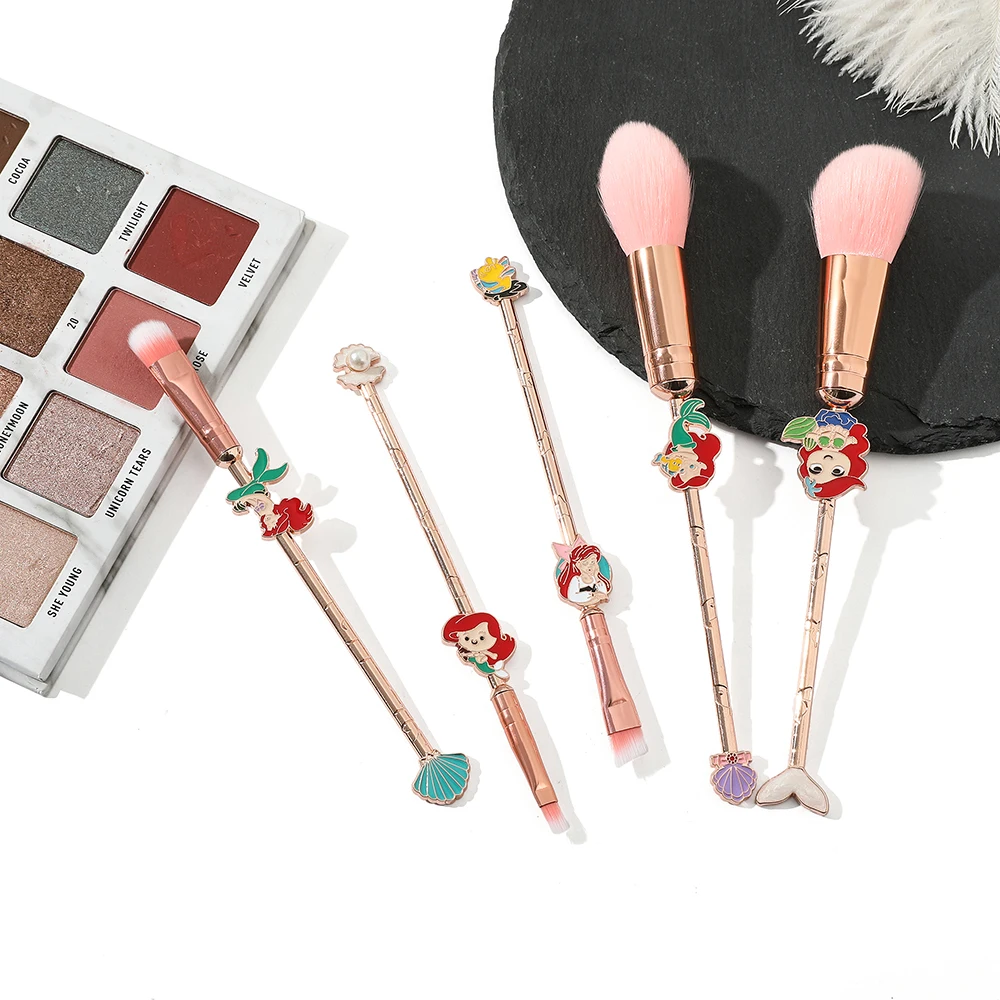 Cute The Little Mermaid Pink Makeup Brushes Princess Ariel Soft Comfortable Specialized Cosmetic Brush Women Beauty Tools Kit