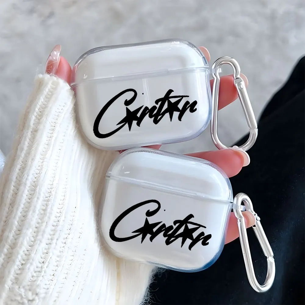 Art Black Text Pattern Clear Earphone Case for AirPods Pro 3/Pro 2/Pro Earbuds Case For AirPods 4/3/2/1 TPU Protective Cover